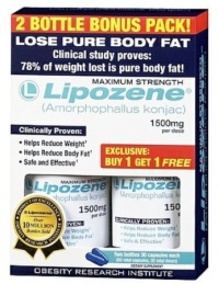 Lipozene - Amorphophallus Konjac Maximum Strength Fat Loss Supplement Bonus 2 bottles 1500 Mg.