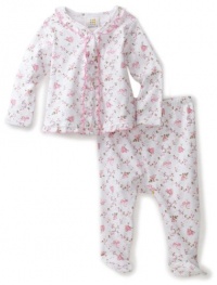 ABSORBA Baby-Girls Newborn Butterfly Print Two Piece Footed Pant Set, White/Pink, 3/6