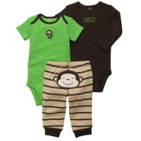 Carters Daddy's Little Guy Monkey Bodysuit Set GREEN 6 Mo