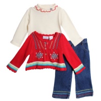 BT Kids Infant Baby Girls 3 Piece Red Winter Sweater Turtleneck Jeans Pants Set