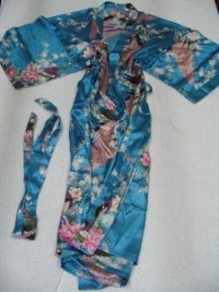 Women's 100% Thai Silk Robes- Asian Peacock Design- Perfect Teal (Free Size)