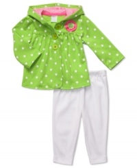 She'll look darling in dots with this adorable hoodie and pants set by Carter's.