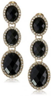 Anne Klein Merry and Bright Gold-Tone, Jet and Pave Triple Drop Clip-On Earrings