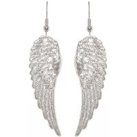 Nickel Free 1 7/8 Angel Wings Earrings In Silver Tone