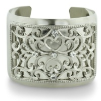 Victorian Inspired Designer Rhinestone Studded Filagree Matte Finish 2 Inch Cuff Bracelet, 7 Inches