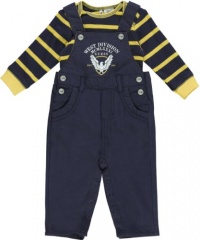 GUESS Kids Boys Newborn Long-Sleeve Striped Tee and Overall Set (0-9M), NAVY (3/6M)