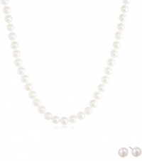 14k Yellow Gold Akoya Cultured Pearl 6.5-7mm Necklace and Stud Earring Set