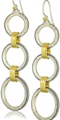 GURHAN Hoopla Long Drop Dark and White Silver with Gold Hoop Earrings