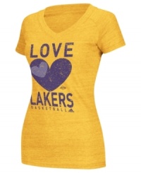 Real LA Lakers fans wear their heart on this tee by adidas.