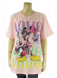 Disney Minnie & Mickey Mouse T-shirt Top Pink Glitter Tee Plus Size