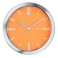 DecoMates Non-Ticking Silent Wall Clock, Orange Vivid