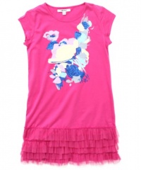 DKNY Kids, Girls (7-16) Lilac Rose Graphic Lace Ruffle Dress-X-Large