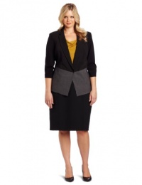 DKNYC Women's Plus-Size Long Sleeve Cutaway Soft Suiting Jacket, Black, 16W