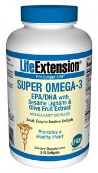 Life Extension Super Omega-3 EPA or DHA with Sesame Lignans and Olive Fruit Extract Softgels, 240 Count