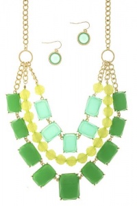 Trendy Jewelry - RECTANGLE JEWEL BEAD LAYERED NECKLACE SET- By Fashion Destination | Free Shipping (Green)