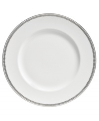 Vera Wang marries modern shapes with traditional lace in this set of dinnerware. The dishes are decidedly timeless. Platinum trim and banding add delicate feminine touches to these white bone china Flirt dinner plates.