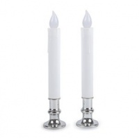 Extra Bright Flameless Battery Taper Candle Set with Auto Timer & Removeable Base, Silver