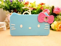 iPhone 4G/4S Hello Kitty Style Big Face Shape Series Bow Tie Style Soft Case/Cover/Protector(Light Blue Color)