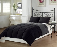 Chezmoi Collection 2-Piece Super Soft Goose Down Alternative Reversible Comforter Set, Twin X-Large, Black Grey