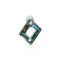 Sterling Silver Square Vitrial Light Crystal 0.8 inch Long Dangle Pendant Charm Made with Swarovski Elements