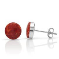 925 Sterling Silver Small Red Bamboo Coral Round Post Stud Earrings 9 mm Jewelry for Women, Teens, Girls - Nickel Free