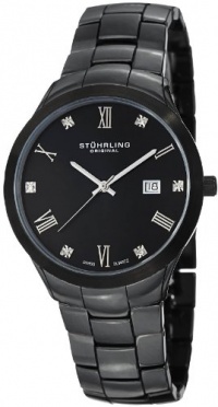 Stuhrling Original Women's 962.12OB1 Leisure Ceramic Celine Swiss Quartz Swarovski Crystal Date Black Bracelet Watch