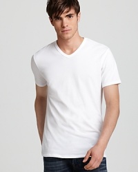 You can never have enough essentials. Stock up with a 2-pack of these V-necks, rendered in breathable cotton for softness with a bit of stretch.