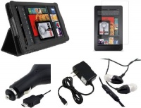 5-in-1 Leather Case Cover with Stand,Screen Protector,Car and Wall Charger/Earphone for 7-Inch Amazon Kindle Fire - Black