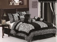 Chezmoi Collection 6-Piece Black and White Micro Fur Zebra with Giraffe Design Comforter Set/Bed-in-a-bag, Twin Size Bedding