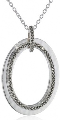 Judith Jack Silver Halo Sterling Silver and Marcasite Hammered Oval Shaky Drop Pendant Necklace, 18