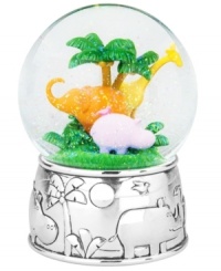 Kids and parents will roar with delight over Reed & Barton's super-cute Jungle Parade snow globe. Colorful creatures march around the silver-plated base and under a flurry of sparkling confetti.