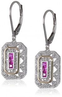 S&G Sterling Silver, 14k Yellow Gold, and Gemstone Art Deco-Style Drop Earrings with Diamond Accents (0.13 cttw, I-J Color, I2-I3 Clarity)