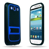 EMAXCITY Brand HYBRID Dual Heavy Duty Hard BLACK Case and BLUE TRIM with Kickstand for SAMSUNG GALAXY S3 S III I747 / I535 / T999 / L710 / I9300 [WCS1269]