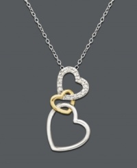 Three hearts is thrice as nice! Triple your love with this interlocking heart link pendant. Crafted in sterling silver and 18k gold over sterling silver, top heart features sparkling round-cut diamond accents. Approximate length: 18 inches. Approximate drop: 1 inch.