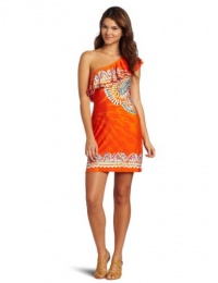 Wrapper One-Shoulder Ity-Border Placement-Print Dress