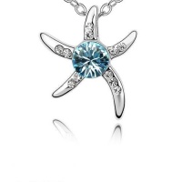 Contessa Bella Fancy Genuine 18k White Gold Plated Aqua Blue and Clear Swarovski Austrian Crystal Elements Beautiful Starfish Pendant Necklace Elegant Silver Color Crystal Jewelry