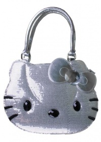 Hello Kitty Die Cut Sequins Face Silver Hand Bag