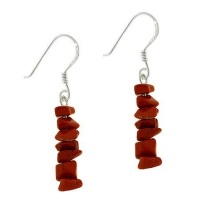 Sterling Silver .925 Genuine Red Jasper Stone Chip Dangle Earrings