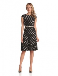 Anne Klein Women's Dime Dot Swing Dress, Black/Sand, 10