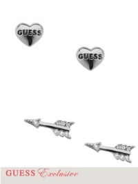 GUESS Women's Silver-Tone Heart and Arrow Post Earrings, SILVER