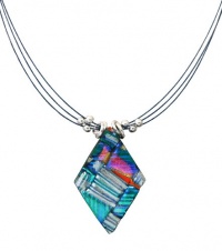 Sterling Silver Dichroic Glass Double Layer Stripe Pattern Diamond-Shaped Necklace, 18