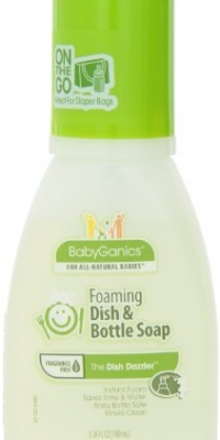 BabyGanics Dish Dazzler Foaming Travel Dish and Bottle Soap, Fragrance Free, 100ml, 3.38 fl. oz.  (Pack of 3)