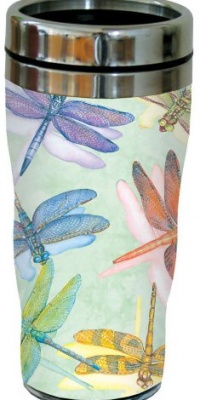 Tree-Free Greetings 77016 Dragonflies Collectible Art Sip 'N Go Travel Tumbler, 16-Ounce, Stainless Steel, Multicolored