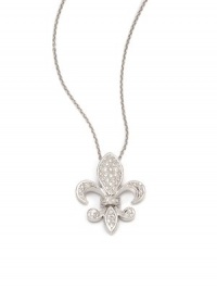 THE LOOKFleur de lis pendant.52 tcw diamonds14k white gold settingLobster claspTHE MEASUREMENTPendant width, about 1Pendant length, about 1¼Length, about 16ORIGINImported