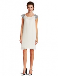 ERIN Erin Fetherston Women's Embellished Cap Sleeve Pleat Dress, Ivory/Gunmetal, 6