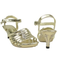 Girls Strappy Cross Rhinestones High Heel Gold Sandals Pageant toddler/youth shoes