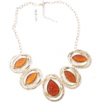 Style&Co. Oval Gold-Tone Amber Glitter Bib Statement Necklace