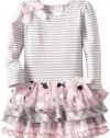 Bonnie Jean Girls 2-6X Tiered Drop Waist Dress, Pink, 4T