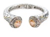 Silver Gold Etched Cuff Bracelet Citrine Faceted Crystals Hinge Designer Inspired Fashion