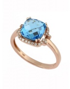 Effy Jewlery 14K Rose Gold Blue Topaz and Diamond Ring, 3.10 TCW Ring size 7